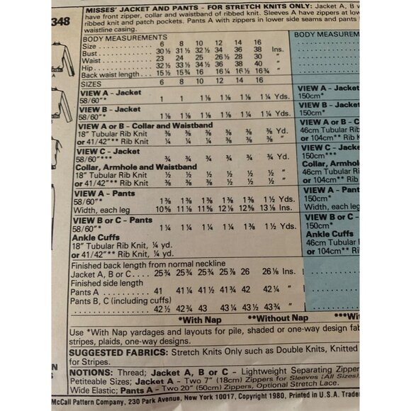 McCall's Misses Coat Pant Sewing Pattern Sz  10 7348 - Uncut - Picture 6 of 9